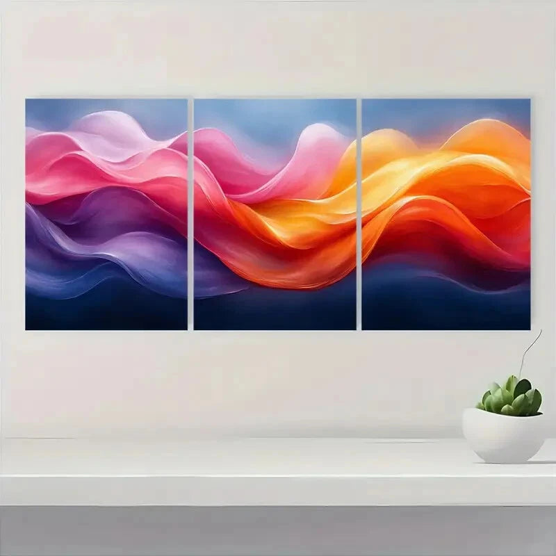 3pcs Modern Abstract Vibrant Double Helix Metal Print Ready to Hang Art