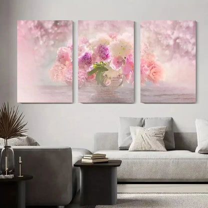 3pcs Floral Bouquet Art, Romantic Peony Flowers Metal Print Ready to Hang Art