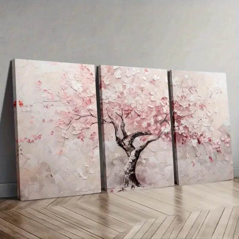 3pcs Abstract Pink Floral Cherry Blossom Tree Wall Art Set Canvas Framed 60x90cm - High Quality Print 100% Australian Made Wall Canvas Ready to Hang