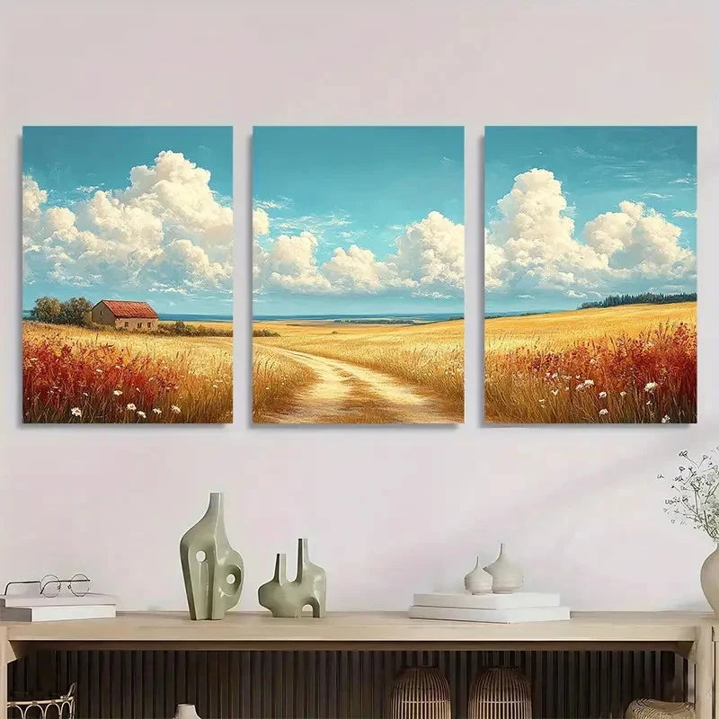 3pcs Cloudy Sky Landscape Vintage Perfect Wall Art Set Canvas Framed 40x60cm - High Quality Print 100% Australian Made Wall Canvas Ready to Hang