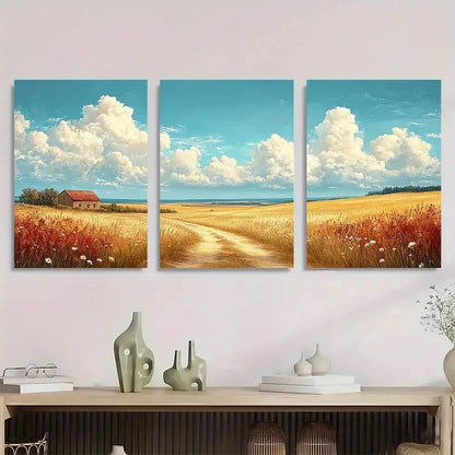 3pcs Cloudy Sky Landscape Vintage Perfect Wall Art Set Canvas Framed 40x60cm - High Quality Print 100% Australian Made Wall Canvas Ready to Hang