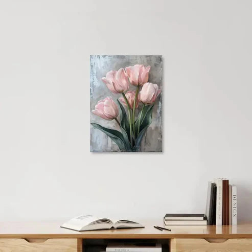 Beautiful Carnation Colorful Pink Tulips Painting 60x90cm Metal Print Ready to Hang