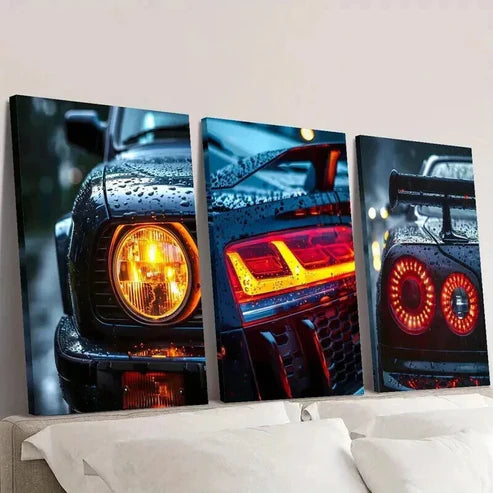 3pcs Cool Antique Car Headlight Taillights Wall Art Canvas Unframed - High Quality Print 100% Australian Made Wall Canvas