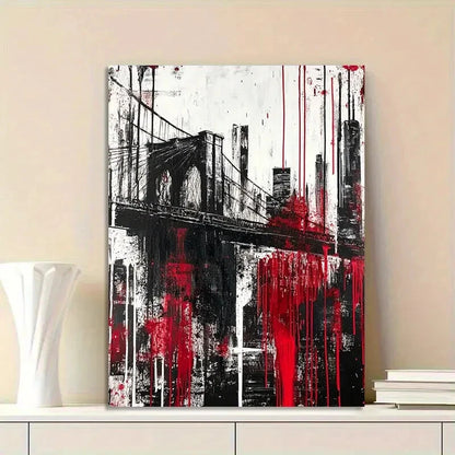 Abstract painting of the Brooklyn Bridge and New York 40x60cm Metal Print Ready to Hang