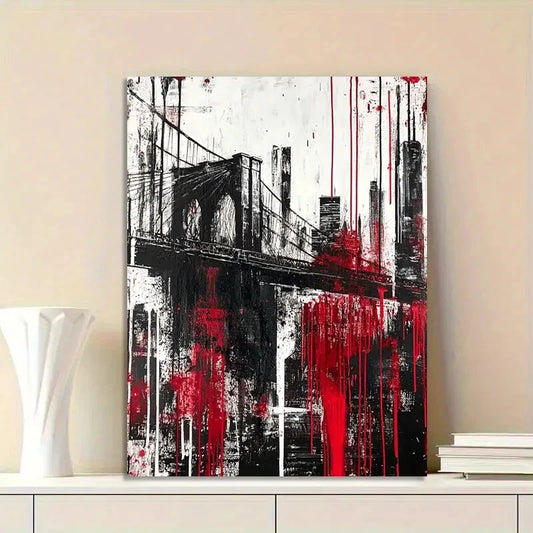 Abstract painting of the Brooklyn Bridge and New York 40x60cm Metal Print Ready to Hang