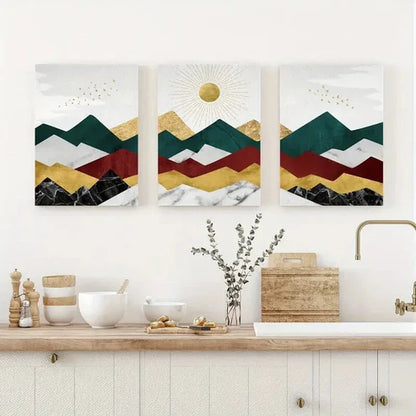 3pcs Contemporary Geometric Landscape Wall Art Set Canvas Unframed - High Quality Print 100% Australian Made Wall Canvas