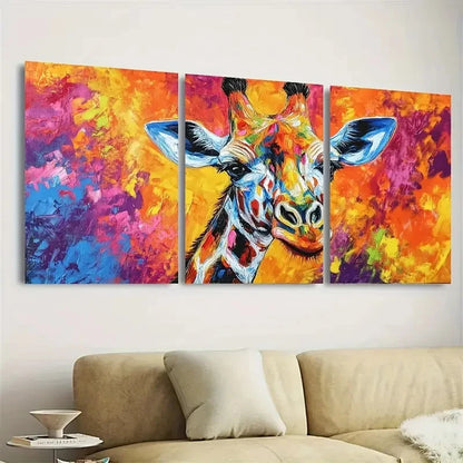 3pcs Colorful Giraffe Abstract Animal Landscape Wall Art Set Canvas Framed 50x70cm - High Quality Print 100% Australian Made Wall Canvas Ready to Hang