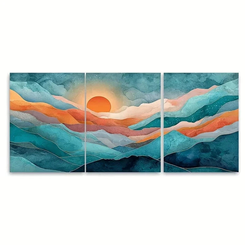 3pcs Watercolor Sun Painting Wall Art Set Canvas Framed 60x90cm – High Quality Print 100% Australian Made Wall Canvas Ready to Hang