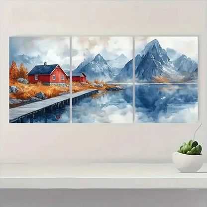 3pcs Norwegian Landscape Scandinavian GF Wall Art Set Canvas Unframed - High Quality Print 100% Australian Made Wall Canvas