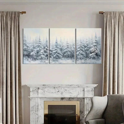 3pcs Winter Forest Snowy Trees Landscape Wall Art Set Canvas Framed 40x60cm - High Quality Print 100% Australian Made Wall Canvas Ready to Hang