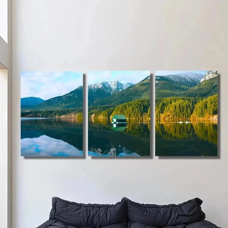 3pcs Lake Reflecting Natural Mountain Scenery Wall Art Set Canvas Framed 40x60cm - High Quality Print 100% Australian Made Wall Canvas Ready to Hang