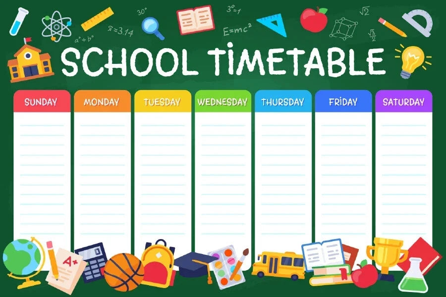 NEW (LAMINATED) Weekly School Timetable (61X91CM) Education CHART PICTURE PRINT