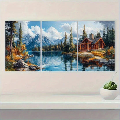 3pcs Serene Nature Lake Clouds Metal Print Ready to Hang Art