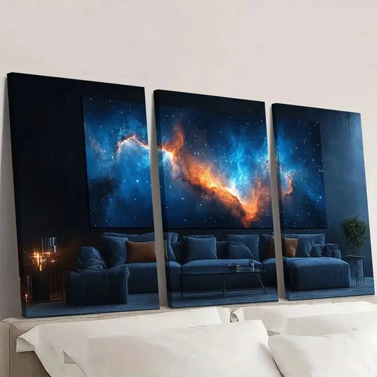 3pcs Amazing Blue Nebula The Night Sky Wall Art Set Canvas Framed 60x90cm - High Quality Print 100% Australian Made Wall Canvas Ready to Hang