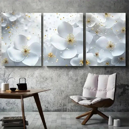 3pcs Elegant Flower Design with Sparkles Metal Print Ready to Hang Art
