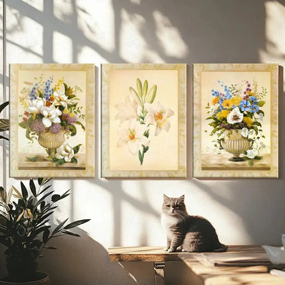 3pcs Beautiful Florals Modern Flower Vase White Wall Art Set Canvas Framed 40x60cm - High Quality Print 100% Australian Made Wall Canvas Ready to Hang