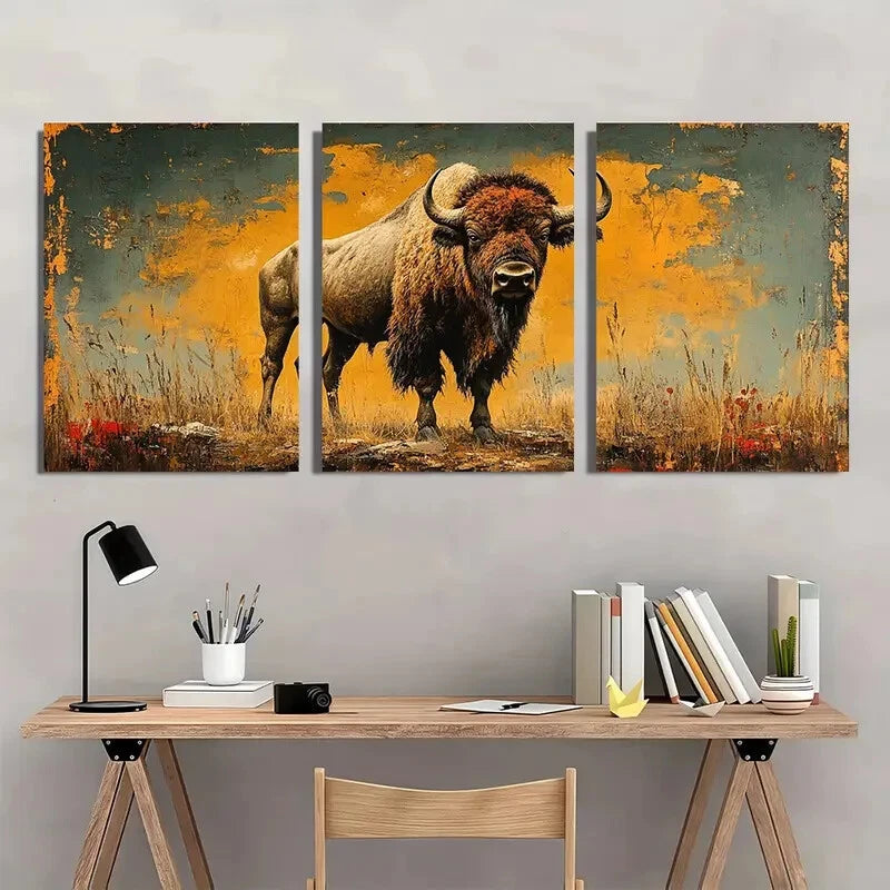 3pcs Vintage Bison Rustic Farmhouse Buffalo Metal Print Ready to Hang Art