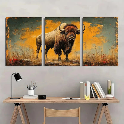 3pcs Vintage Bison Rustic Farmhouse Buffalo Metal Print Ready to Hang Art