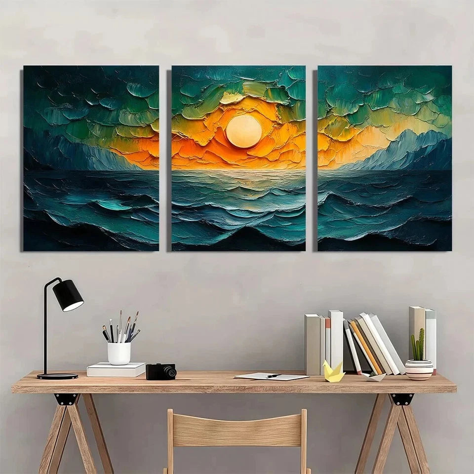 3pcs Abstract Blue Green & Yellow Hues Metal Print Ready to Hang Art