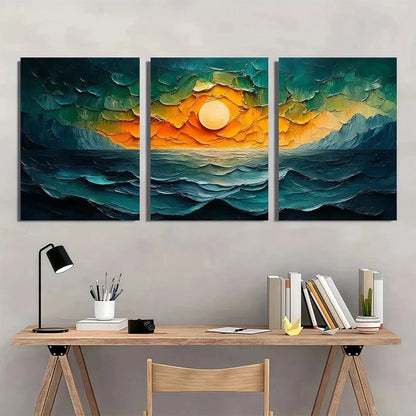 3pcs Abstract Blue Green & Yellow Hues Metal Print Ready to Hang Art