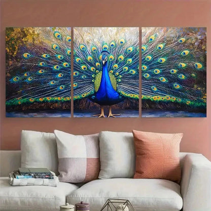 3pcs Vibrant Peacock Acrylic Décor Perfect Wall Art Set Canvas Framed 40x60cm - High Quality Print 100% Australian Made Wall Canvas Ready to Hang
