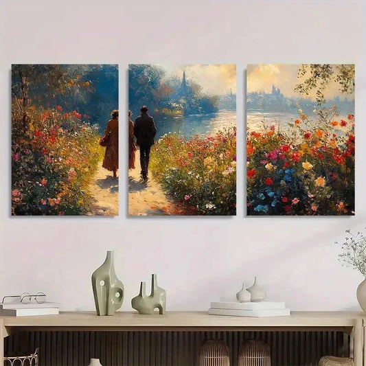 3pcs Giverny Morning Stroll Garden Perfect Wall Art Set Canvas Framed 40x60cm - High Quality Print 100% Australian Made Wall Canvas Ready to Hang