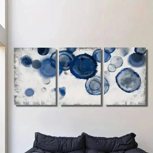 3pcs Navy Blue & White Abstract Watercolor Wall Art Canvas Unframed – High Quality Print 100% Australian Made Wall Canvas