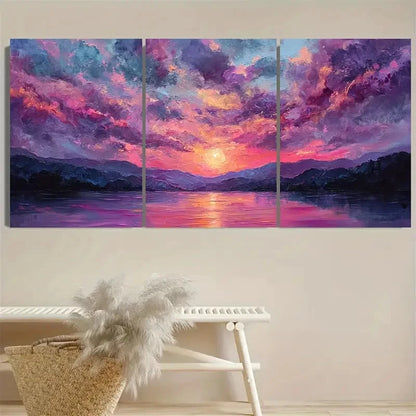 3pcs Sunset River and Mountain Landscape Wall Art Set Canvas Framed 60x90cm - High Quality Print 100% Australian Made Wall Canvas Ready to Hang