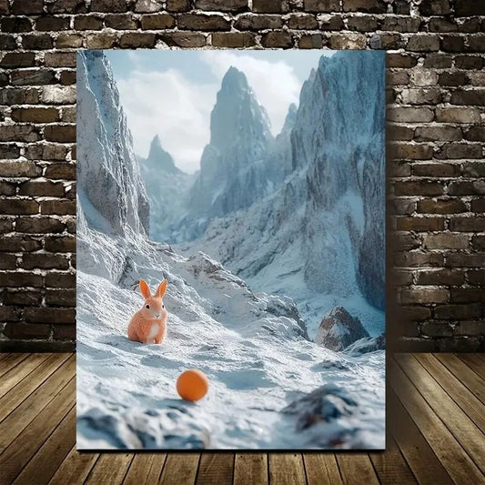 Cyberpunk Rabbit in Snow Mountain Painting 40x60cm Metal Print Ready to Hang