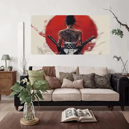 Japanese Female Warrior Tattoo Wall Art Canvas Office Home Room Framed 120x60cm