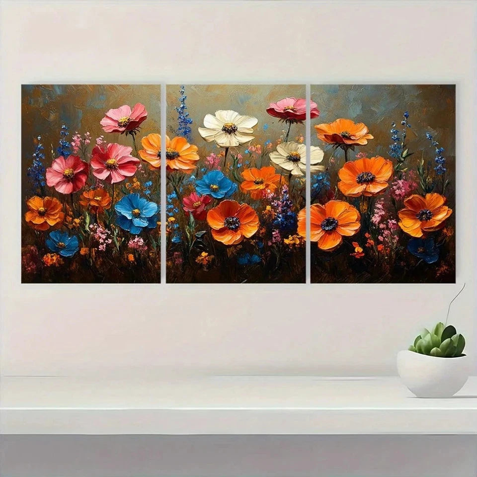 3pcs Vintage Wildflower Oil Painting Wall Art Set Canvas Framed 40x60cm - High Quality Print 100% Australian Made Wall Canvas Ready to Hang