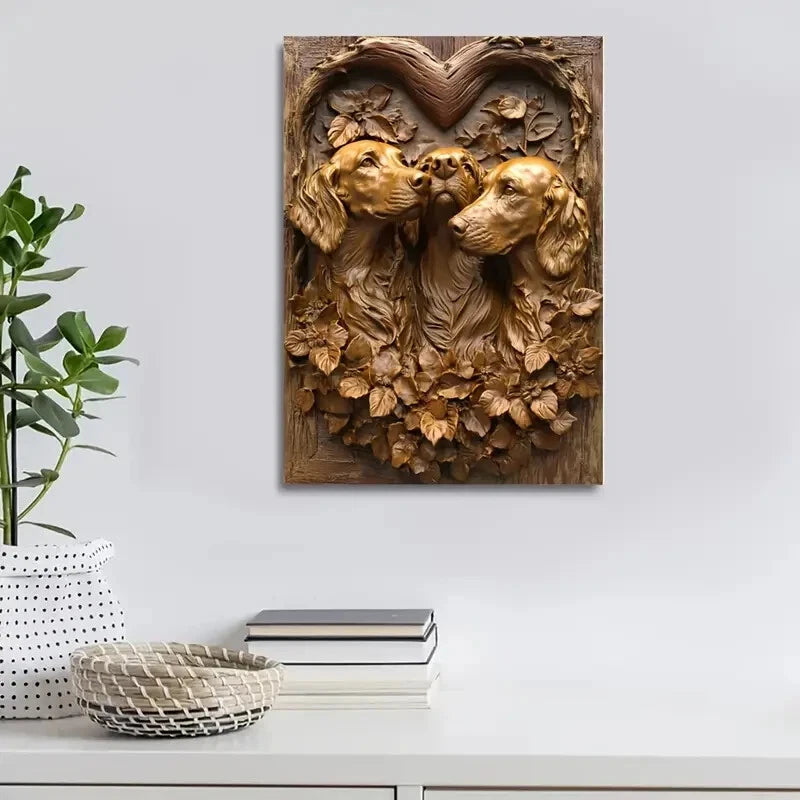 Irish Setter Dogs Among Heart Shaped Painting 40x60cm Metal Print Ready to Hang