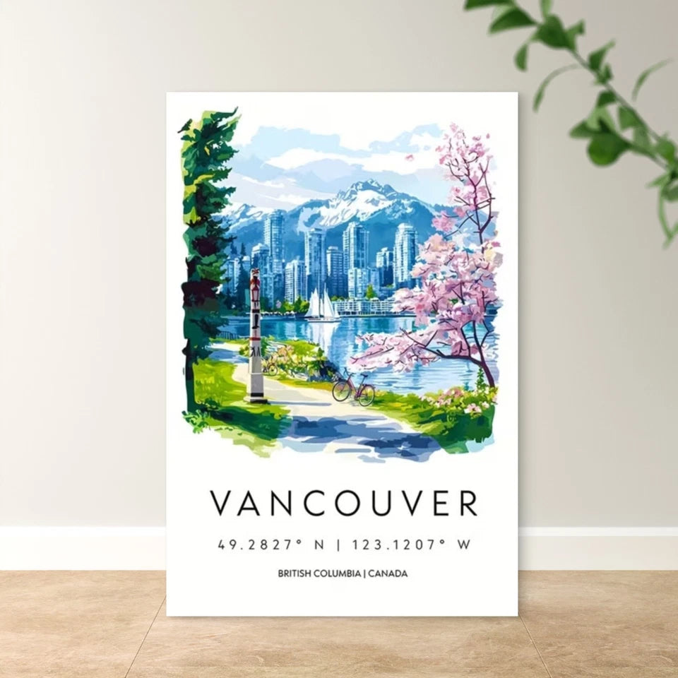 Vancouver British Columbia Canada Travel Poster Print Wall Art