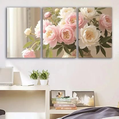 3pcs Elegant Pink & White Floral Bouquet In Vase Wall Art Set Canvas Framed 50x70cm - High Quality Print 100% Australian Made Wall Canvas Ready to Hang