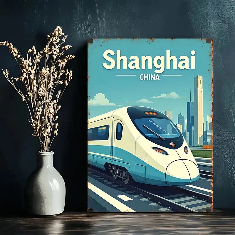 China Shanghai High-Speed Train Theme Painting Travel Poster Print Wall Art