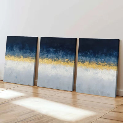 3pcs Blue Golden White Palette Home Decor Wall Art Set Canvas Framed 50x70cm - High Quality Print 100% Australian Made Wall Canvas Ready to Hang