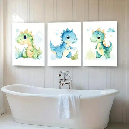 3pcs Cute Dinosaur Adorable Cartoon Perfect Wall Art Set Canvas Framed 40x60cm - High Quality Print 100% Australian Made Wall Canvas Ready to Hang