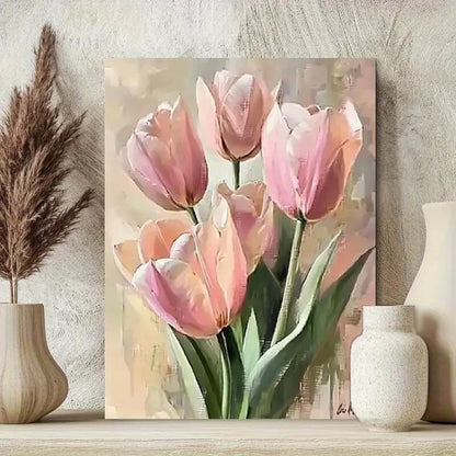 Vintage Pink Tulips Botanical Painting  40x60cm Metal Print Ready to Hang