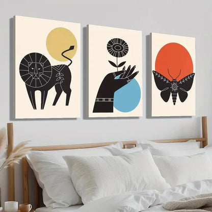 3pcs Geometric Lion Butterfly & Floral Perfect Wall Art Set Canvas Framed 40x60cm - High Quality Print 100% Australian Made Wall Canvas Ready to Hang