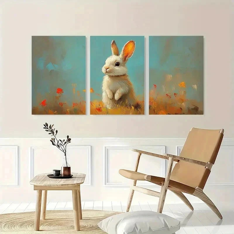 3pcs Easter Bunny Semi Abstract Perfect Wall Art Set Canvas Framed 40x60cm - High Quality Print 100% Australian Made Wall Canvas Ready to Hang