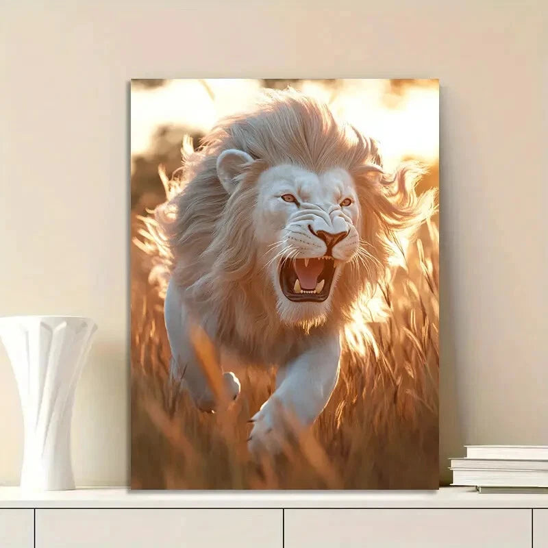 Majestic White Lion Vintage Painting 40x60cm Metal Print Ready to Hang