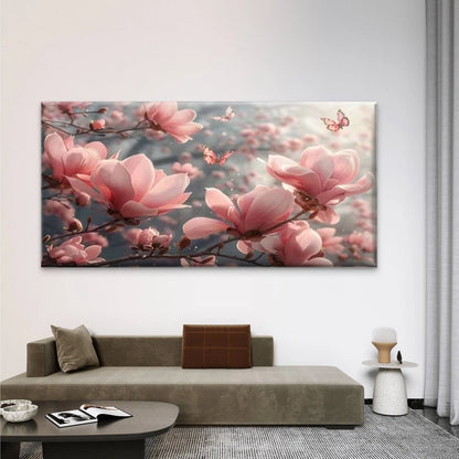 Pink Magnolia Flowers Wall Art Canvas Office Home Room Framed 120x60cm