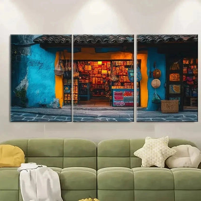 3pcs Guatemala Souvenir Shop Village Perfect Wall Art Set Canvas Framed 40x60cm - High Quality Print 100% Australian Made Wall Canvas Ready to Hang