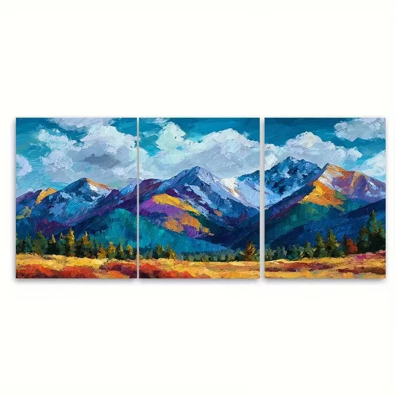 3pcs Vibrant Mountain Landscape Oil Painting Wall Art Set Canvas Framed 50x70cm - High Quality Print 100% Australian Made Wall Canvas Ready to Hang