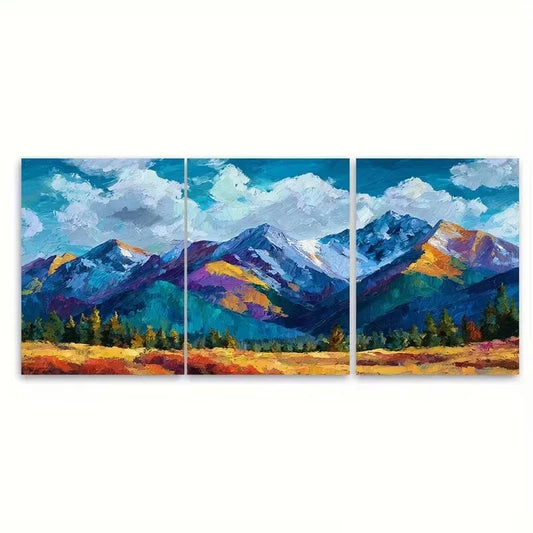 3pcs Vibrant Mountain Landscape Oil Painting Wall Art Set Canvas Framed 50x70cm - High Quality Print 100% Australian Made Wall Canvas Ready to Hang