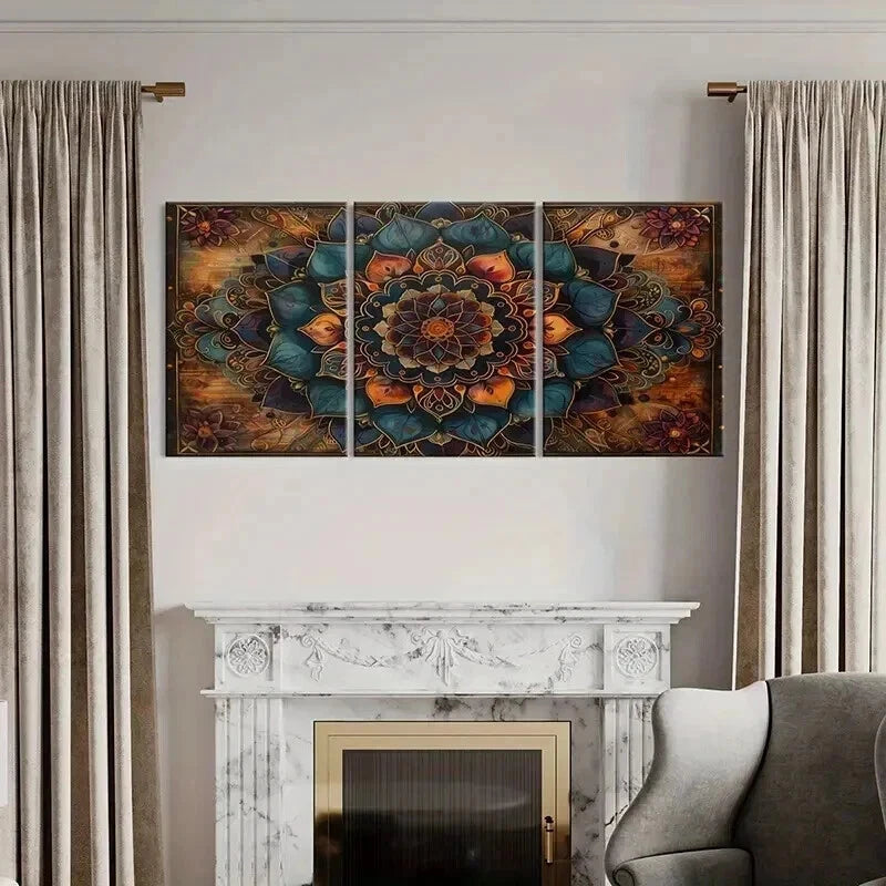3pcs Abstract Mandala Floral Ornate Wall Art Set Canvas Framed 40x60cm - High Quality Print 100% Australian Made Wall Canvas Ready to Hang
