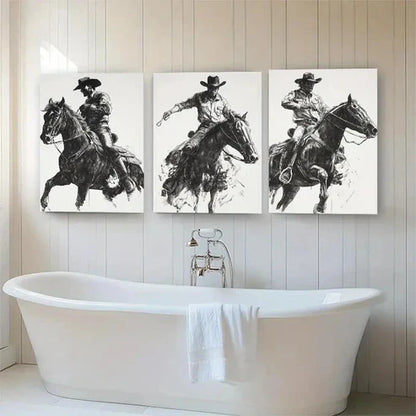 3pcs Dynamic Cowboy on Horse Dark Shadow Perfect Wall  Art Set Canvas Unframed - High Quality Print 100% Australian Made Wall Canvas