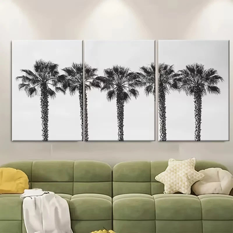 3pcs Black White Palm Set Palm Tree Metal Print Ready to Hang Art