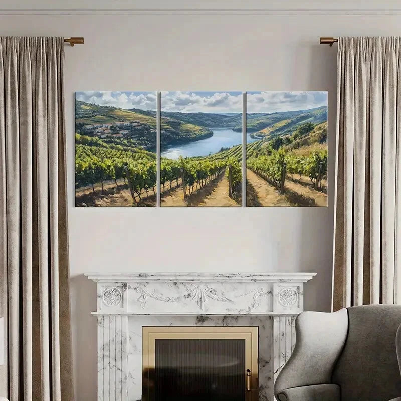 3pcs Vineyard River Valley Rolling Hills Rustic Metal Print Ready to Hang Art