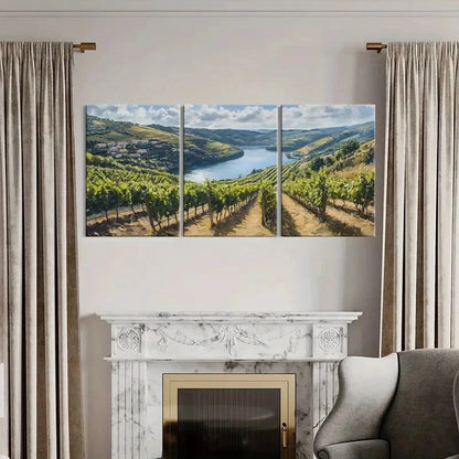 3pcs Vineyard River Valley Rolling Hills Rustic Metal Print Ready to Hang Art